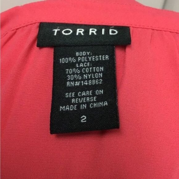 Torrid Women’s Plus Lace Cap Sleeve and Shoulder V Neck Blouse, Coral, size 2X - Picture 6 of 7